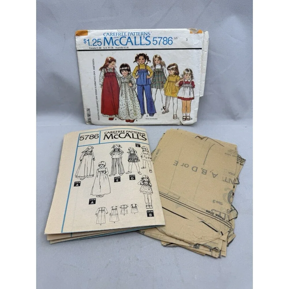 McCalls Sewing Pattern 5786 Girls 1970s Dress Jumper Pinafore Carefree 3 Vintage